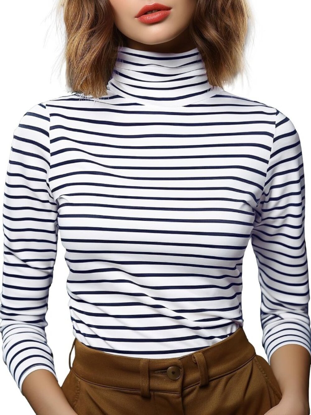 Women's Fitted Long Sleeve Turtleneck Tee - Stretchy & Comfortable Top